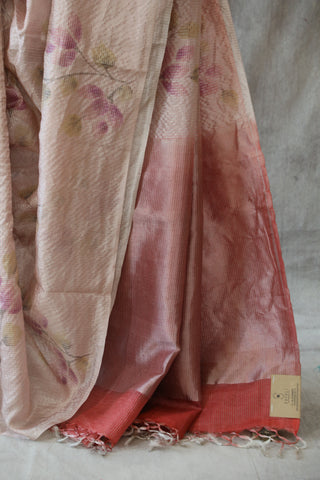 Pink Hand-Painted Tussar Silk Saree - SRPHPTSS879