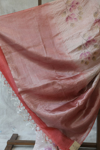 Pink Hand-Painted Tussar Silk Saree - SRPHPTSS879