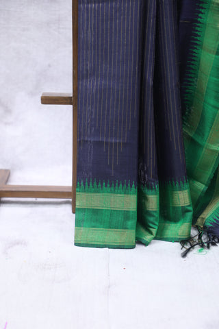 Dark Blue Raw Silk Saree - SRDBRSS613