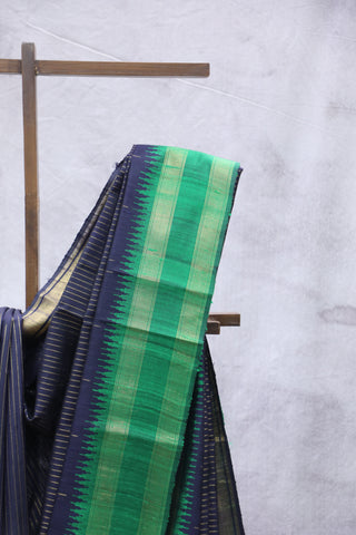 Dark Blue Raw Silk Saree - SRDBRSS613