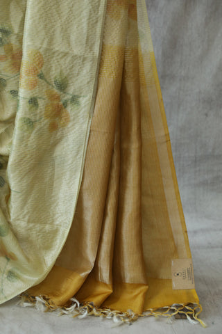 Yellow Hand-Painted Tussar Silk Saree - SRYHPTSS881