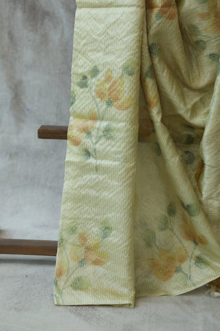 Yellow Hand-Painted Tussar Silk Saree - SRYHPTSS881