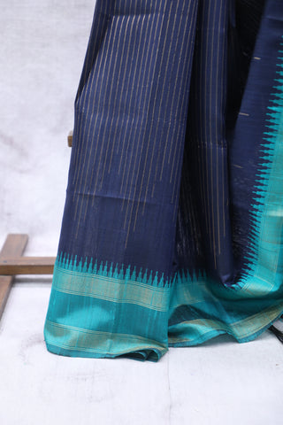 Dark Blue Raw Silk Saree - SRDBRSS610