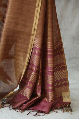 Wine Tussar Silk Saree - SRWTSS873