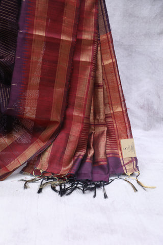 Wine Raw Silk Saree - SRWRSS607