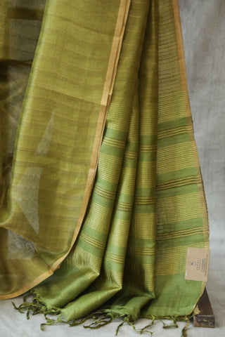 Olive Green Tussar Silk Saree - SROGTSS878