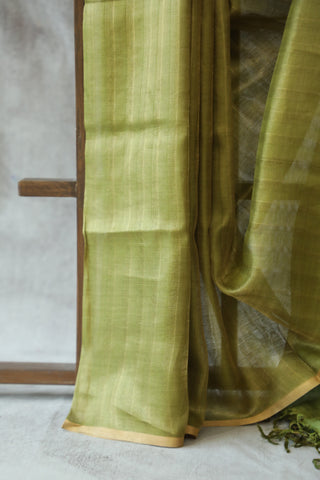 Olive Green Tussar Silk Saree - SROGTSS878