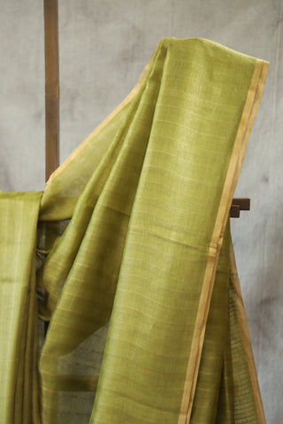 Olive Green Tussar Silk Saree - SROGTSS878