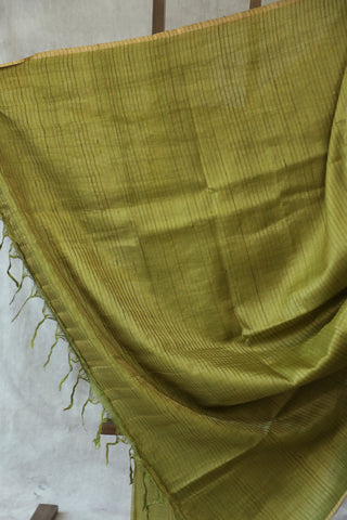 Olive Green Tussar Silk Saree - SROGTSS878