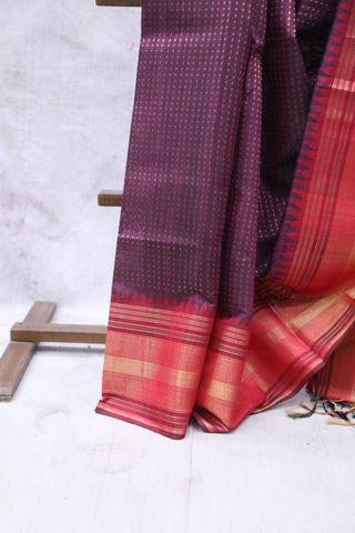 Wine Raw Silk Saree - SRWRSS645