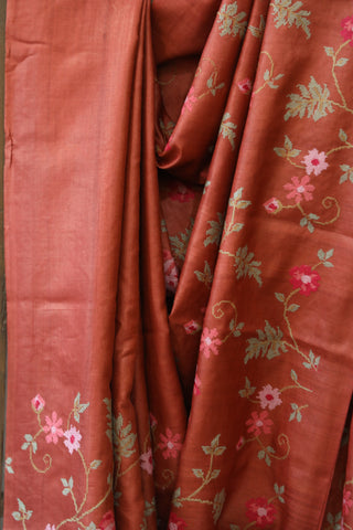 Maroon Embroidered Tussar Silk Saree - SRMETSS883