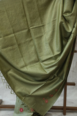 Olive Embroidered Tussar Silk Saree - SROETSS882