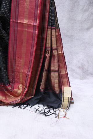 Black Raw Silk Saree - SRBRSS633