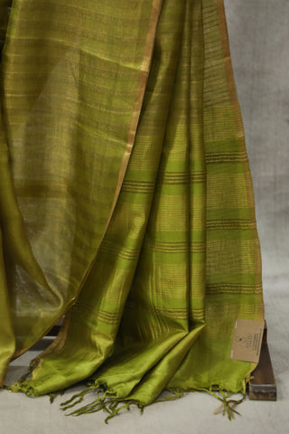 Olive Green Tussar Silk Saree - SROGTSS871