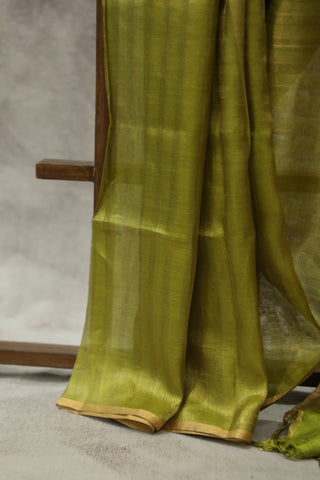 Olive Green Tussar Silk Saree - SROGTSS871