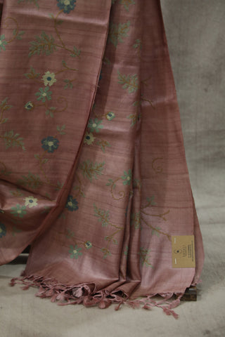 Pink Embroidered Tussar Silk Saree - SRPETSS870