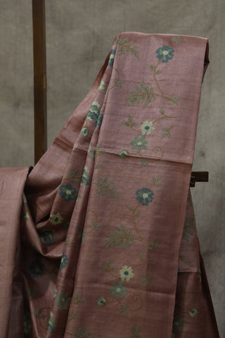 Pink Embroidered Tussar Silk Saree - SRPETSS870