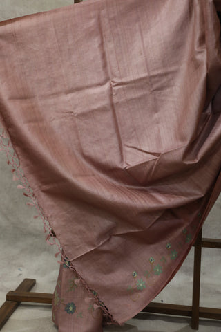 Pink Embroidered Tussar Silk Saree - SRPETSS870