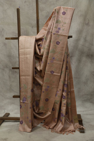 Peach Embroidered Tussar Silk Saree - SRPETSS867