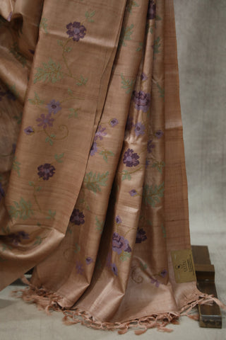 Peach Embroidered Tussar Silk Saree - SRPETSS867