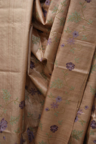 Peach Embroidered Tussar Silk Saree - SRPETSS867