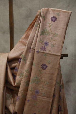 Peach Embroidered Tussar Silk Saree - SRPETSS867