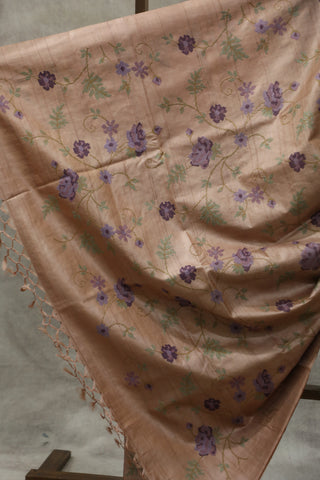 Peach Embroidered Tussar Silk Saree - SRPETSS867