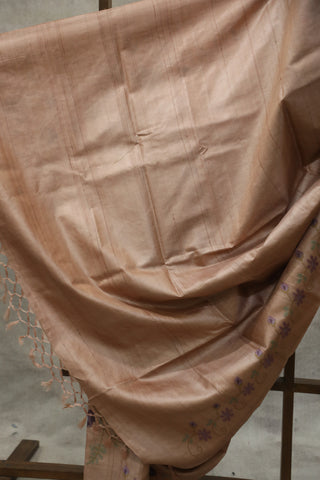 Peach Embroidered Tussar Silk Saree - SRPETSS867