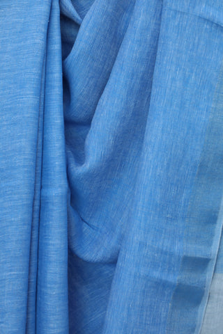 Blue Plain Linen Saree With  Tassels-SRBPLS199