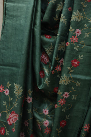 Green Embroidered Tussar Silk Saree - SRGETSS868