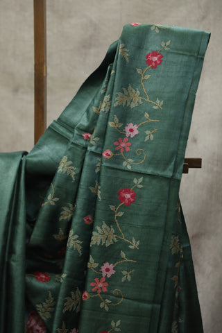 Green Embroidered Tussar Silk Saree - SRGETSS868