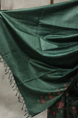 Green Embroidered Tussar Silk Saree - SRGETSS868