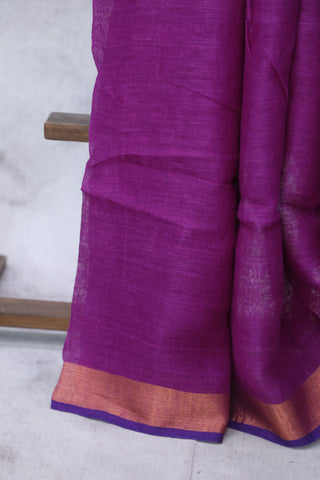 Purple Plain Linen Saree With Gold Tassels-SRPPLS154EX