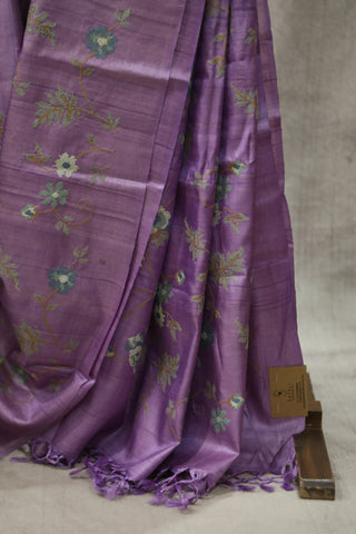 Lavender  Embroidered Tussar Silk Saree - SRLTSS865