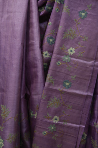 Lavender  Embroidered Tussar Silk Saree - SRLTSS865