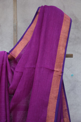 Purple Plain Linen Saree With Gold Tassels-SRPPLS154EX