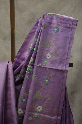 Lavender  Embroidered Tussar Silk Saree - SRLTSS865