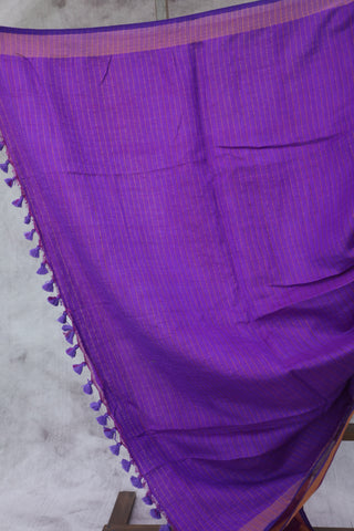 Purple Plain Linen Saree With Gold Tassels-SRPPLS154EX