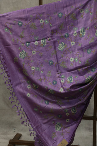 Lavender  Embroidered Tussar Silk Saree - SRLTSS865