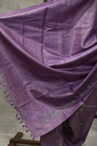 Lavender  Embroidered Tussar Silk Saree - SRLTSS865