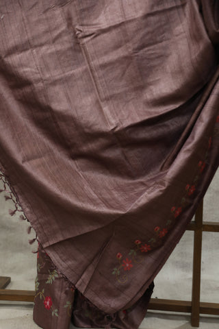 Purple Embroidered Tussar Silk Saree - SRPETSS864