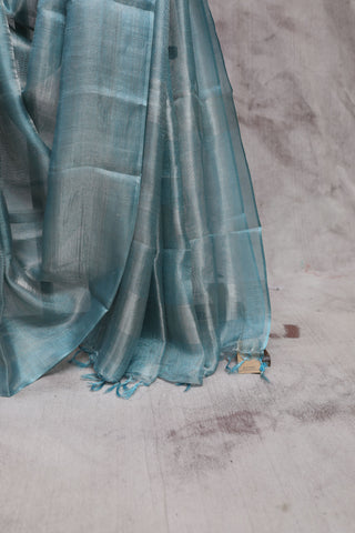 Sky Blue Tissue Tussar Silk Saree-SRSBTTSS87