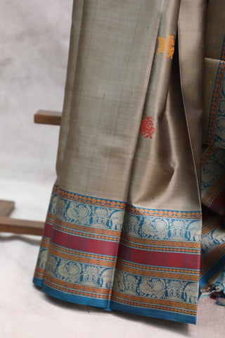 Khaki Kanjeevaram Silk Saree - SRKKSS533