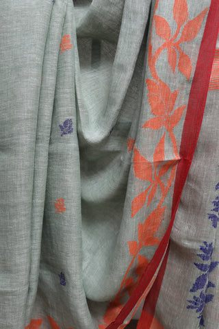 Grey Linen Jamdani Saree -SRGLJS240