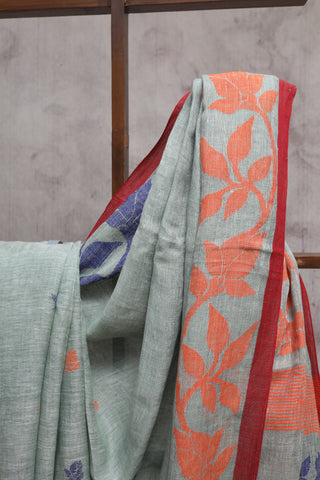 Grey Linen Jamdani Saree -SRGLJS240