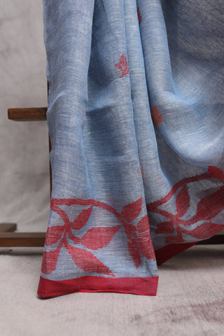 Light Denim Linen Jamdani Saree -SRLDLJS244