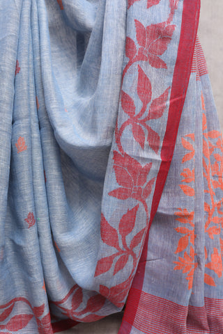 Light Denim Linen Jamdani Saree -SRLDLJS244