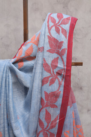 Light Denim Linen Jamdani Saree -SRLDLJS244