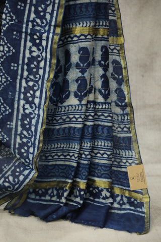 Indigo Cotton Silk Chanderi Saree  - SRICSCS122EX