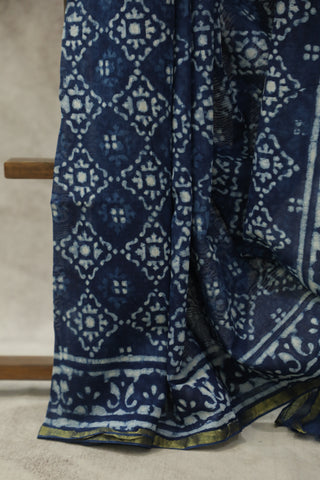 Indigo Cotton Silk Chanderi Saree  - SRICSCS122EX